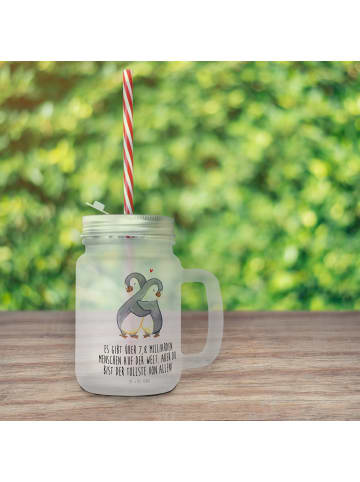 Mr. & Mrs. Panda Blümchentailglas Pinguine Kuscheln mit Spruch in Transparent