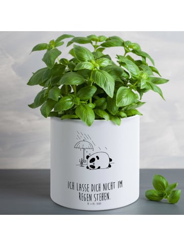 Großer Blumenkübel Panda Freundschaft mit Spruch in Weiß