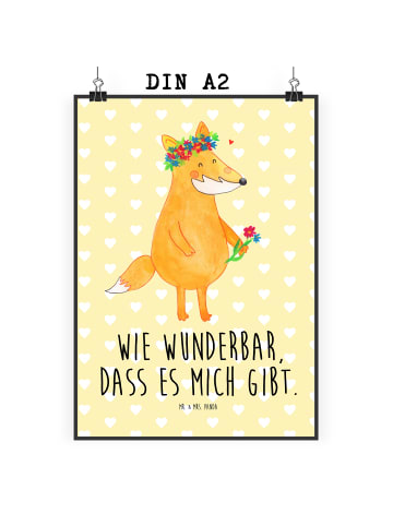 Mr. & Mrs. Panda Bild Fuchs Blumen mit Spruch in Gelb Pastell