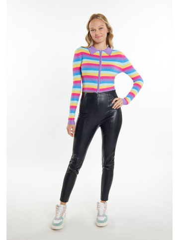 myMo Damen Cropped Strickjacke in Violett Mehrfarbig
