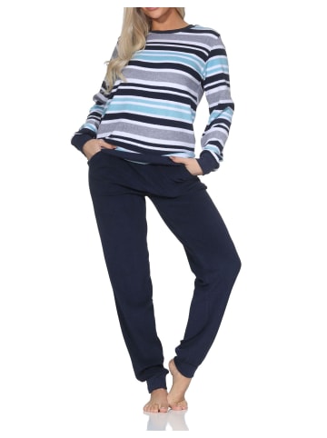 NORMANN Frottee Schlafanzug langarm Bündchen Streifenoptik in hellblau