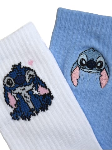 Lilo & Stitch 2er Pack Disney Lilo & Stitch Socken STITCH Sneaker Strümpfe in blau/weiß