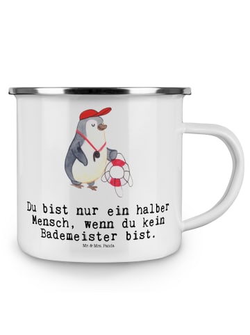 Mr. & Mrs. Panda Emaille Tasse Bademeister Herz mit Spruch in Weiß