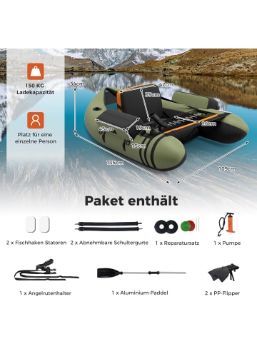 COSTWAY Schlauchboot aufblasbar bis 150kg in Grün