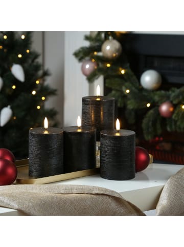 Uyuni 4er Set LED Kerzen PIA Rustik-Optik H: 10cm mit Batterien und Fernb in schwarz
