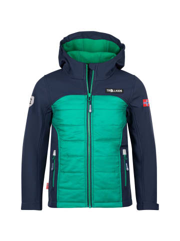 Trollkids Hybrid Softshell Jacke "Lysefjord" in Marineblau/Pfeffergrün