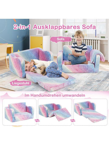 COSTWAY 2 in 1 Kindersofa mit Decke in Rosa