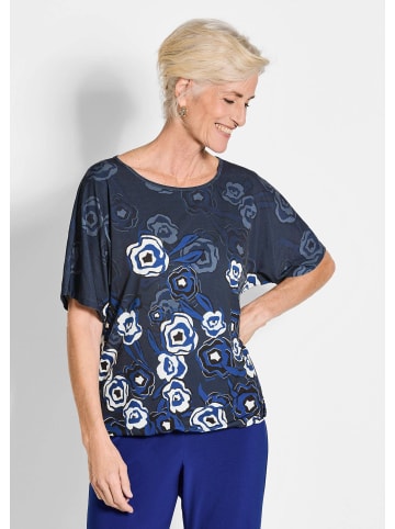 GOLDNER Kurzgröße:  Druckshirt Florales Oberteil in Blau mit Halbarm in marine / weiß / geblümt