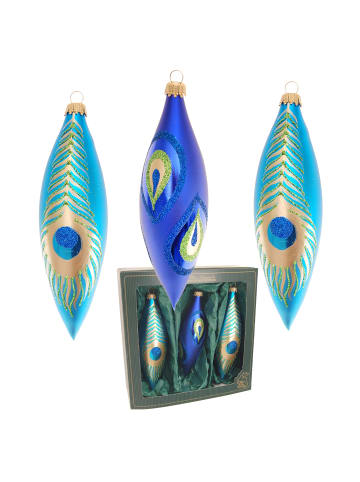 Krebs Glas Lauscha 3er-Set: Baumschmuck-Glasornament in Blau