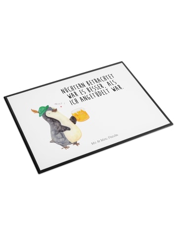 Mr. & Mrs. Panda Tischpad Pinguin Bier mit Spruch in Weiß