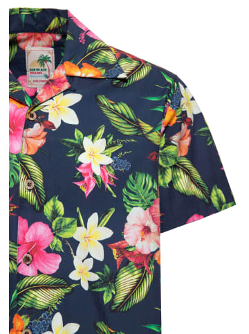 King Kerosin King Kerosin Hawaii Hemd Tropical Flowers in dunkelblau