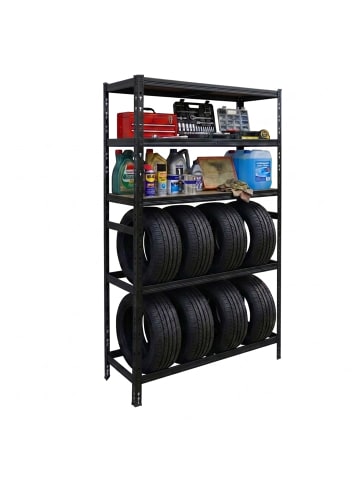 relaxdays Reifenregal in Schwarz - (B)110 x (H)210 x (T)40 cm