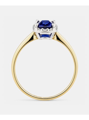 Diamant L'éternel Ring, mit synth. Saphir, 375 Gelbgold