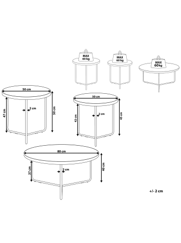 Beliani 3er-Set Couchtisch MELODY in Grau/Schwarz