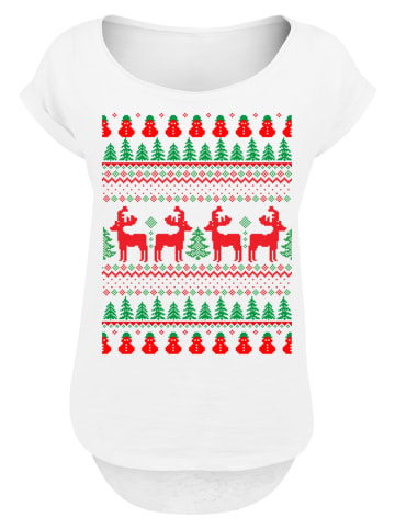 F4NT4STIC Long Cut T-Shirt Christmas Reindeers Weihnachten Muster in weiß