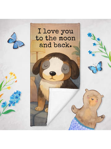 Mr. & Mrs. Panda Badehandtuch Hund Entspannen Design mit Spruch in Grau Pastell
