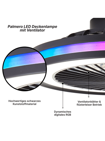 Brilliant LED-Deckenventilator – Dimmbar, RGB & CCT Licht, Ø 46,5 cm, Schwarz