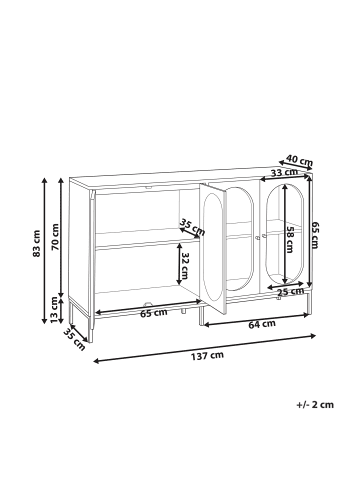Beliani Vitrine LANGFORD in Schwarz - (W) 137 x (H) 83 x (L) 40 cm