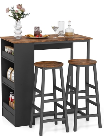 COSTWAY Bartisch 3er Set mit Barhocker in Hellbraun
