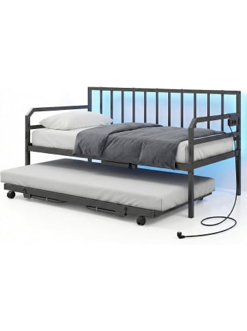 COSTWAY Tagesbett Schlafsofa mit Ausziehbett & LED-Lichtern 90/180x200cm in Schwarz