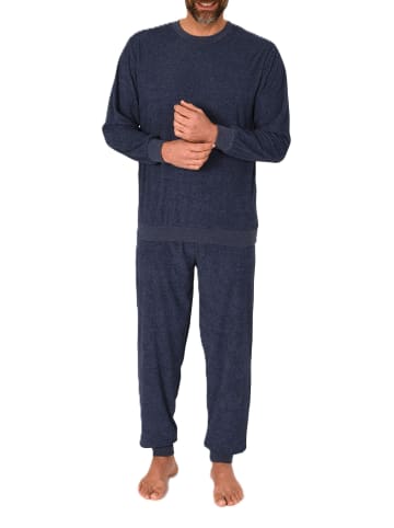 NORMANN Langarm Frottee Schlafanzug Pyjama Bündchen - 86660 in blau-mel.