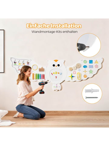 COSTWAY Montessori Motorikbrett 11-in-1 Busy Board ab 1 Jahr in Weiß