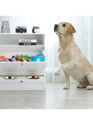 relaxdays Hunde-Futterschrank in Weiß - (B)60 x (H)68 x (T)33 cm