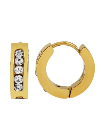 Adeliás Damen Ohrringe – Klappcreole aus Edelstahl mit Strass Steinchen in gold