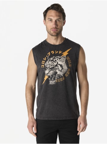 KOROSHI Herren t-shirt boxen baumwolle druck in Schwarz