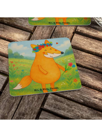 Mr. & Mrs. Panda Bierdeckel Fuchs Blumen Design ohne Spruch in Weiß