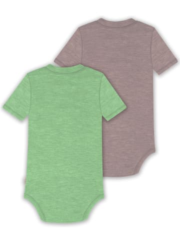 Normani Outdoor Sports 2x Baby Merino Kurzarmbody in Grün/Rosa