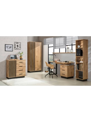 Feldmann-Wohnen Jugendzimmer-Set 4-teilig Lamia Eiche Wotan / schwarz 355 / 56 / 193cm