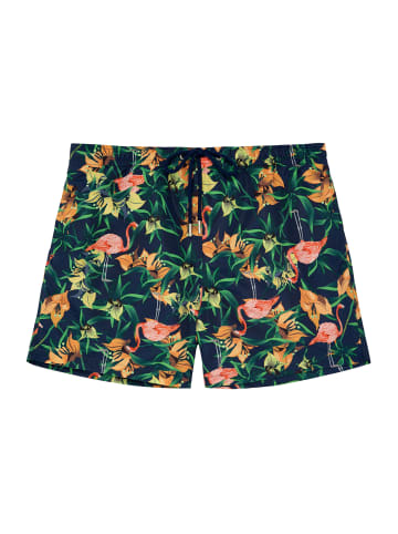 HOM Badeshorts Flamingo Beach Boxer in navy print