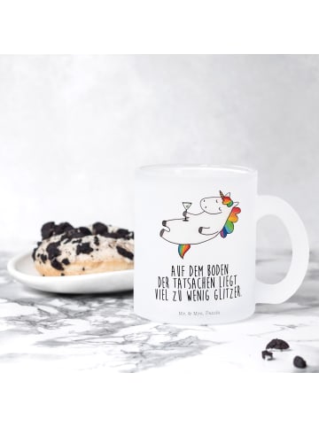 Mr. & Mrs. Panda Teetasse aus Glas Einhorn Blümchentail mit Spruch in Transparent