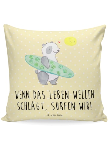 Mr. & Mrs. Panda Kopfkissen Sommer Wellen Surf mit Spruch in Gelb Pastell