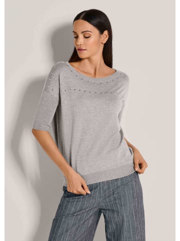 MADELEINE Halbarm-Pullover mit Ziersteinen in silbergrau / wollweiß / melange