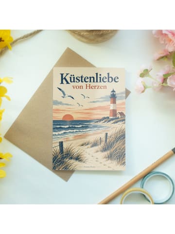 Mr. & Mrs. Panda Grußkarte Leuchtturm nostalgisch Design mit Spruch in Weiß