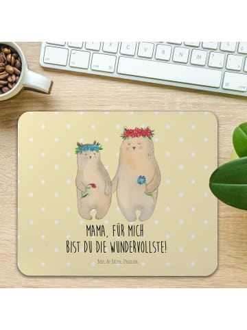 Mr. & Mrs. Panda Mousepad Bären mit Blumenkranz mit Spruch in Gelb Pastell