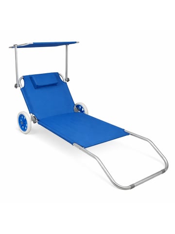 VCM Sonnenliege Liegestuhl Gartenliege Rollen Dach in Blau