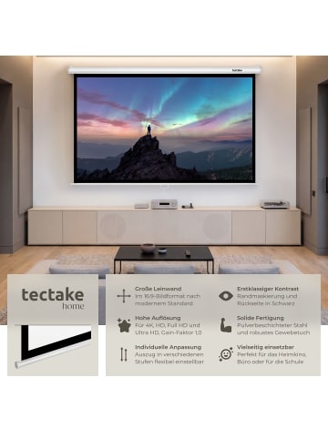 tectake Beamer-Leinwand für 4K, HD, Ultra HD und Full HD, Format 16:9, 84“