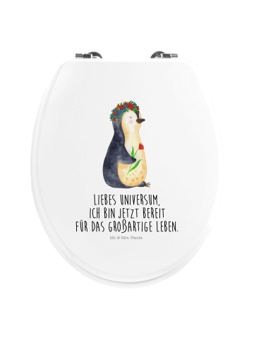 Mr. & Mrs. Panda Toilettendeckel Pinguin Blumen mit Spruch in Weiß