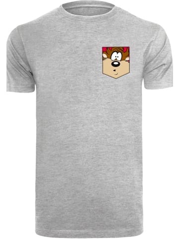 F4NT4STIC T-Shirt Looney Tunes Tasmanian Devil Face Faux Pocket in grau meliert