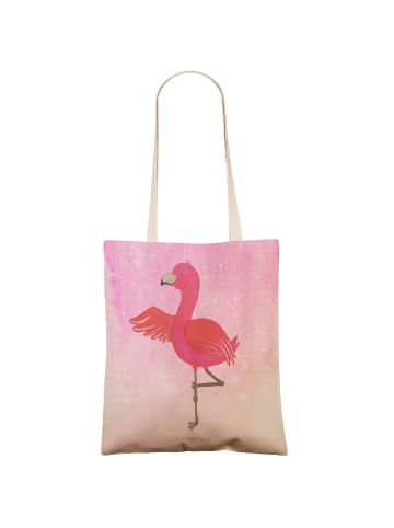 Mr. & Mrs. Panda Strandtasche Flamingo Yoga ohne Spruch in Aquarell Pink