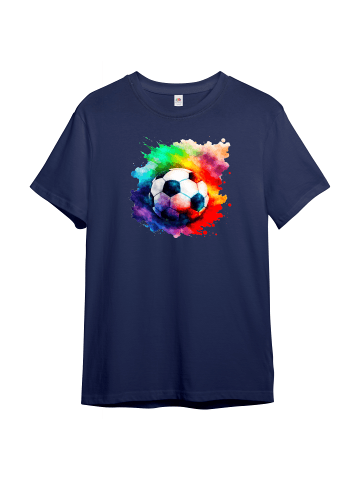 PAULGOS Kinder T-Shirt, Bunter Fußball in Navi-Blau
