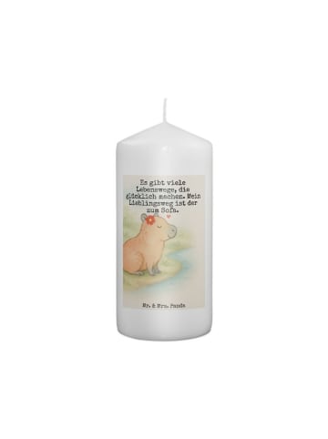 Mr. & Mrs. Panda Kerze Capybara Blume Design mit Spruch in Weiß