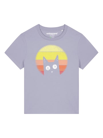 wat? Apparel T-Shirt Sunset Cat in Lavender