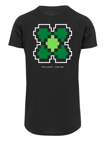 F4NT4STIC Long Cut T-Shirt Silvester Happy New Year Pixel Kleeblatt in schwarz