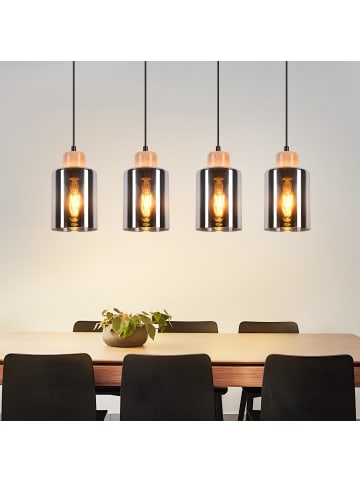 ZMH Pendelleuchte 4-flammige E27 in rauchgrau Holz und Glas Vintage