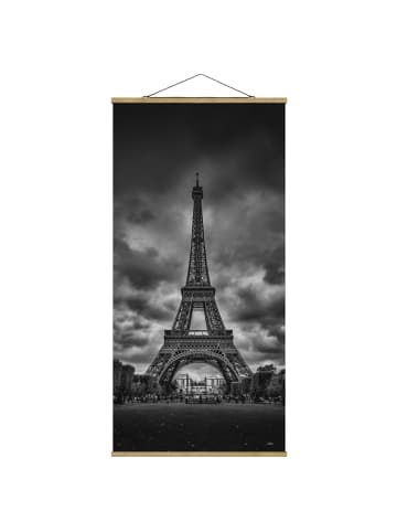 WALLART Stoffbild - Eiffelturm vor Wolken schwarz-weiß in Schwarz-Weiß