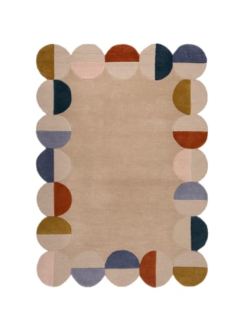 KADIMA DESIGN Wollteppich Kreis Wellenform, Wohnzimmer in Beige-Multicolor